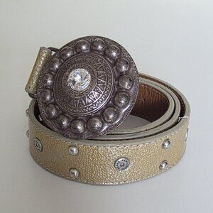 Parasuco Belt Women 28-32" Metal Buckle Studs Rhinestone Indie Y2K Punk Rock VTG